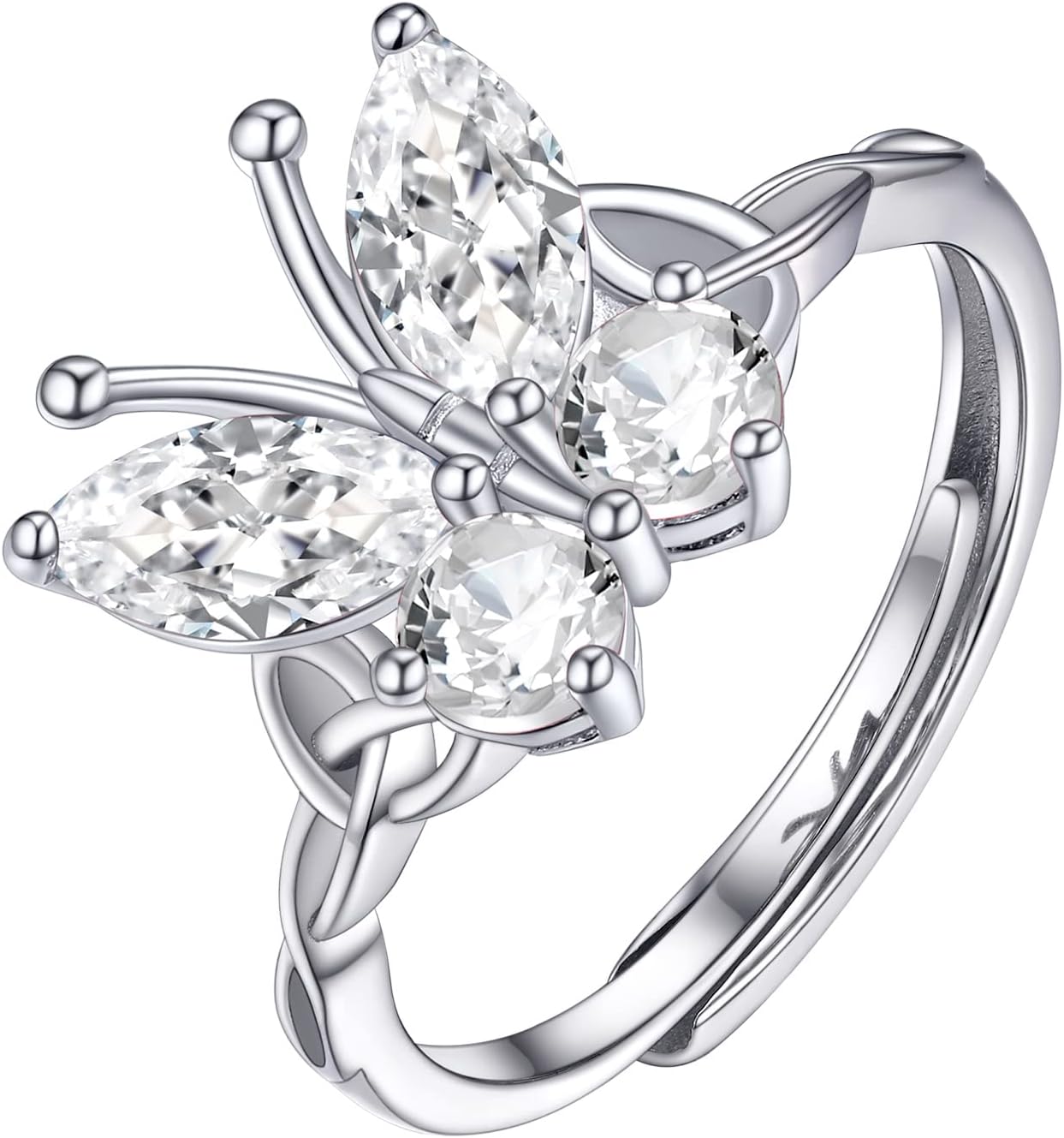 PROSILVER 925 Sterling Silver Celtic Knot Heart/Butterfly/Cute Bat Ring for Women, Birthstone Jan-Dec Available, Gorgeous Cubic Zirconia Ring, Adjustable Ring, Come with Box