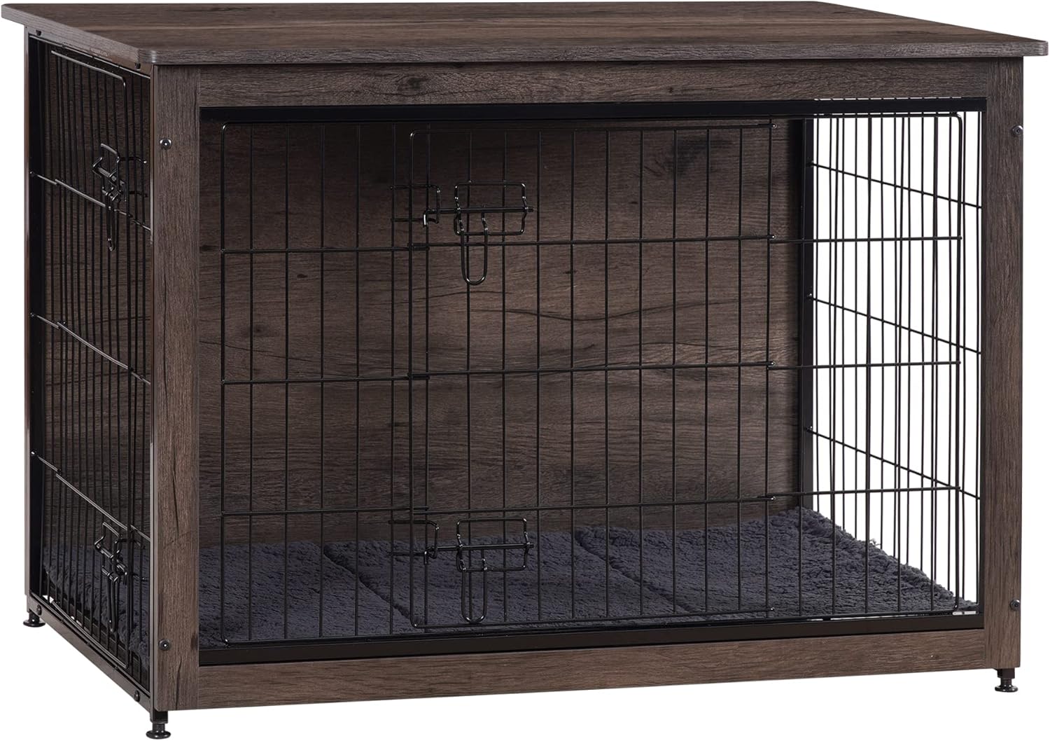 DWANTON Dog Crate Furniture with Cushion, Wooden Kennel Table with Double Doors, Indoor Dog House, Small/Medium/Large/Extra Large Size, 27.2 L, Rustic Brown