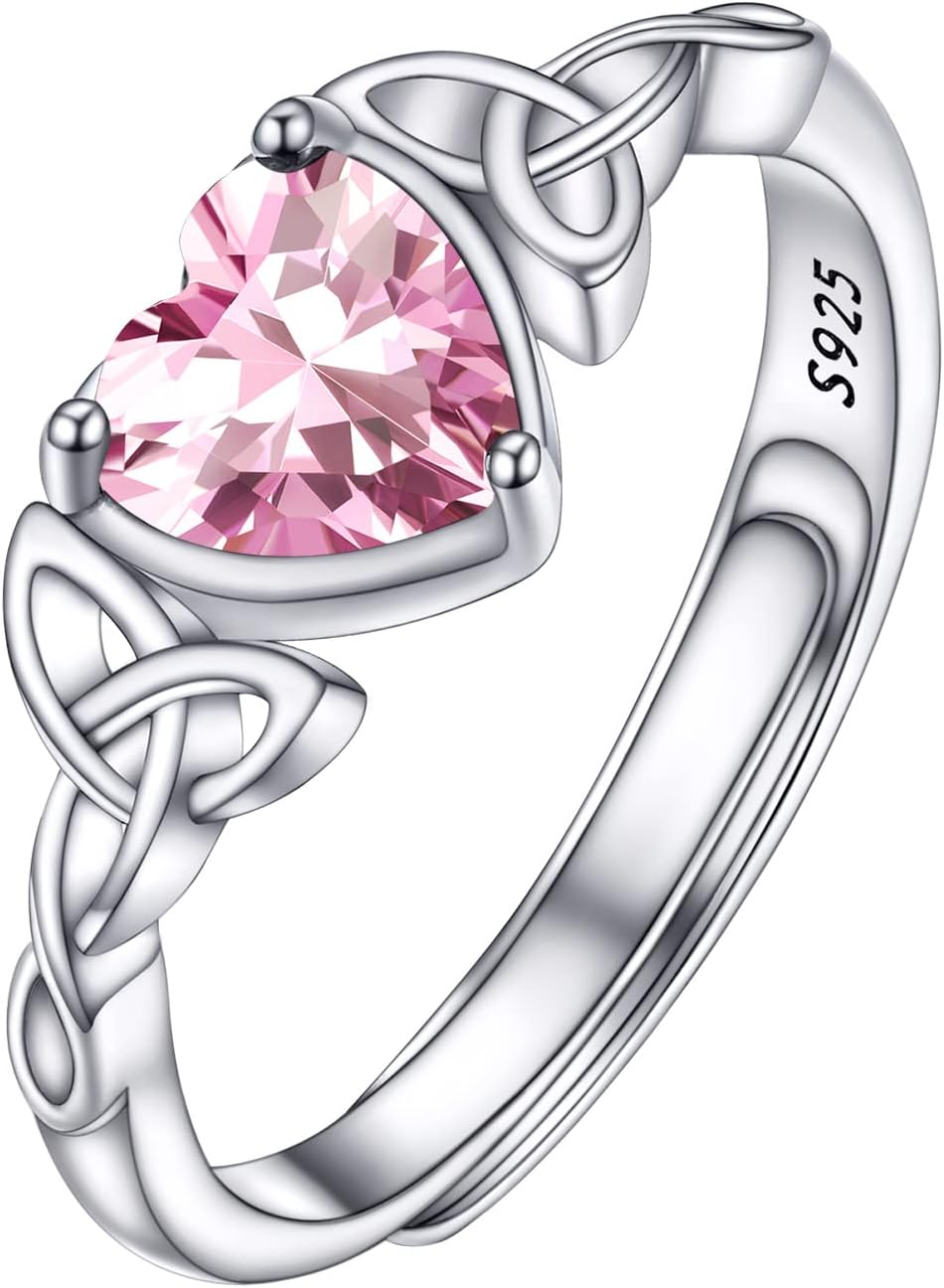 PROSILVER 925 Sterling Silver Celtic Knot Heart/Butterfly/Cute Bat Ring for Women, Birthstone Jan-Dec Available, Gorgeous Cubic Zirconia Ring, Adjustable Ring, Come with Box