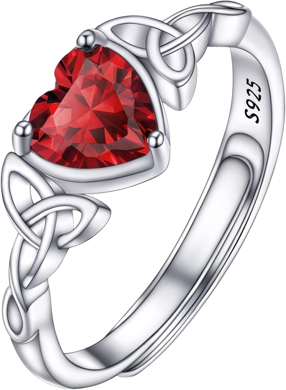 PROSILVER 925 Sterling Silver Celtic Knot Heart/Butterfly/Cute Bat Ring for Women, Birthstone Jan-Dec Available, Gorgeous Cubic Zirconia Ring, Adjustable Ring, Come with Box