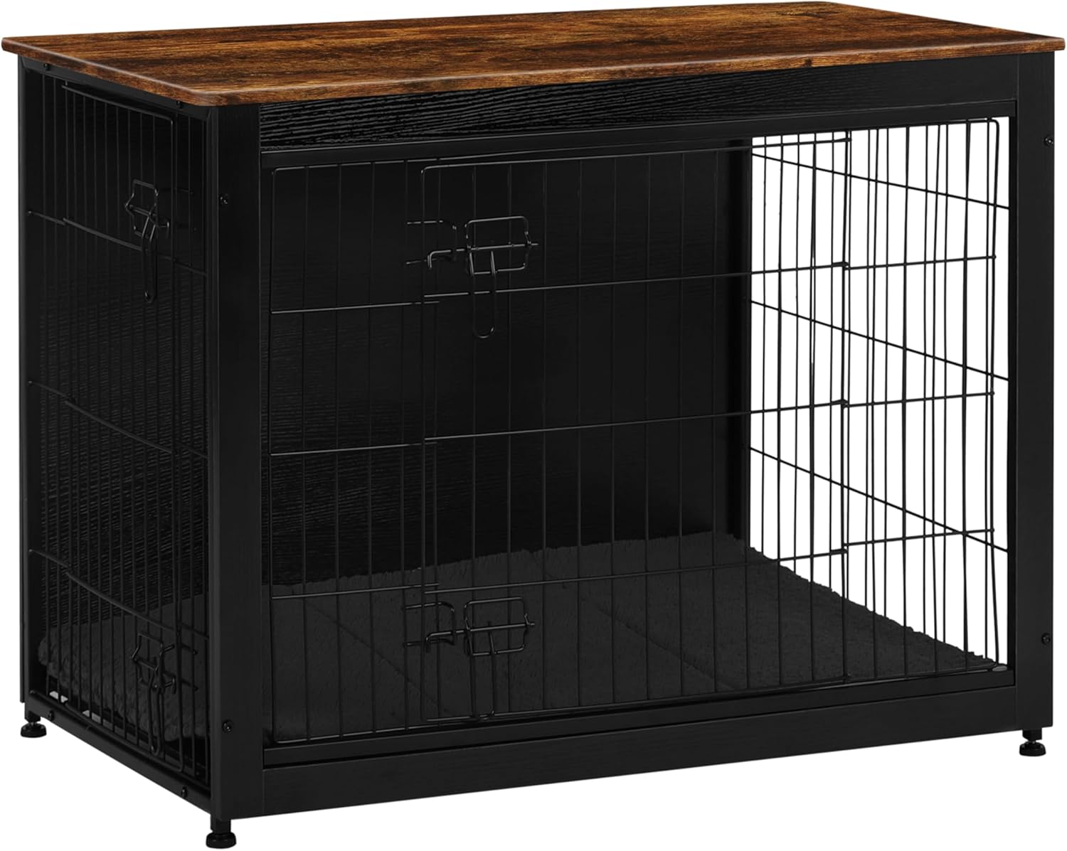 DWANTON Dog Crate Furniture with Cushion, Wooden Kennel Table with Double Doors, Indoor Dog House, Small/Medium/Large/Extra Large Size, 27.2 L, Rustic Brown