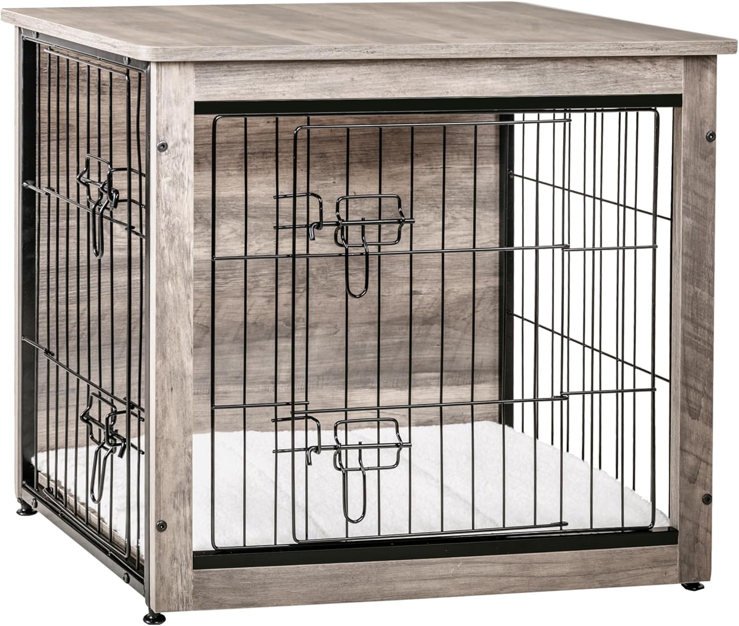 DWANTON Dog Crate Furniture with Cushion, Wooden Kennel Table with Double Doors, Indoor Dog House, Small/Medium/Large/Extra Large Size, 27.2 L, Rustic Brown