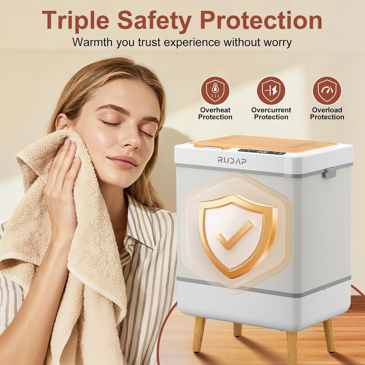 RUDAP Towel Warmer, 35L Large Towel Warmers for Bathroom, Foldable Blanket Warmer with Custom Fragrance, ETL Certification, Fast Heating, Fits 3 Large Towels, 2 Bathrobes, Blankets