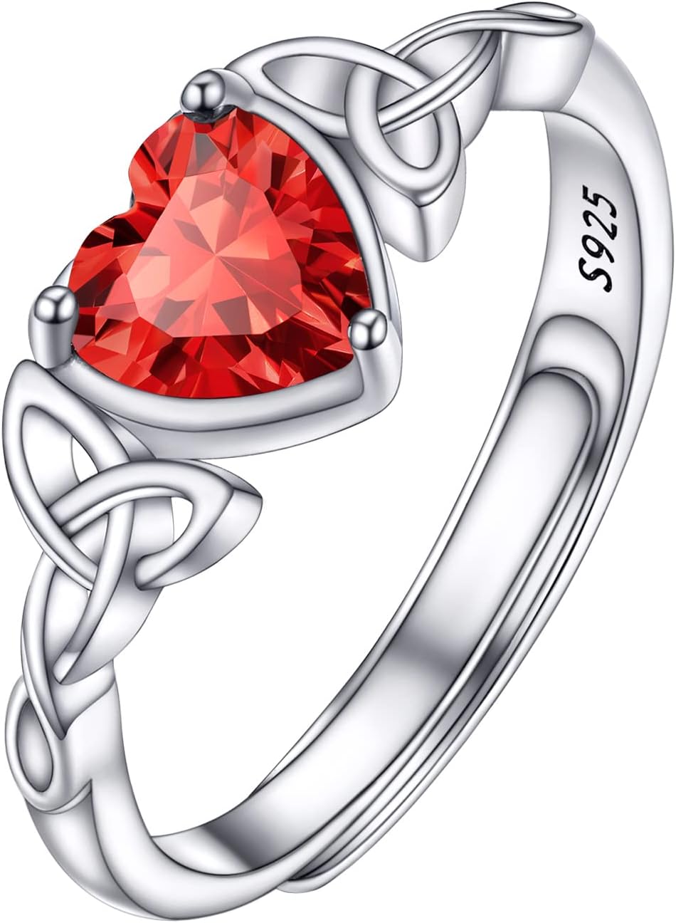 PROSILVER 925 Sterling Silver Celtic Knot Heart/Butterfly/Cute Bat Ring for Women, Birthstone Jan-Dec Available, Gorgeous Cubic Zirconia Ring, Adjustable Ring, Come with Box