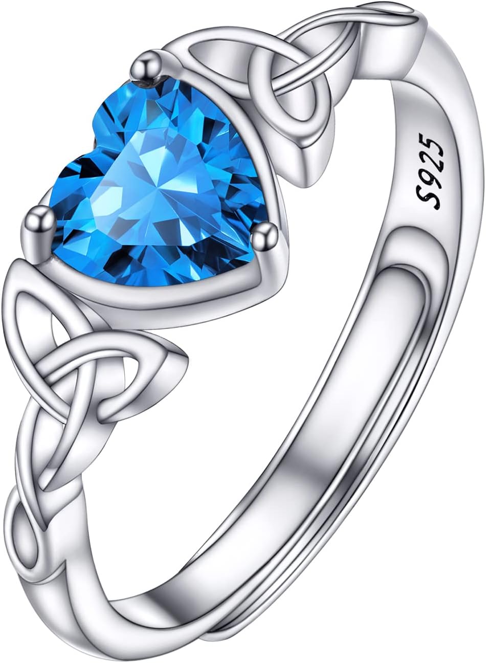 PROSILVER 925 Sterling Silver Celtic Knot Heart/Butterfly/Cute Bat Ring for Women, Birthstone Jan-Dec Available, Gorgeous Cubic Zirconia Ring, Adjustable Ring, Come with Box