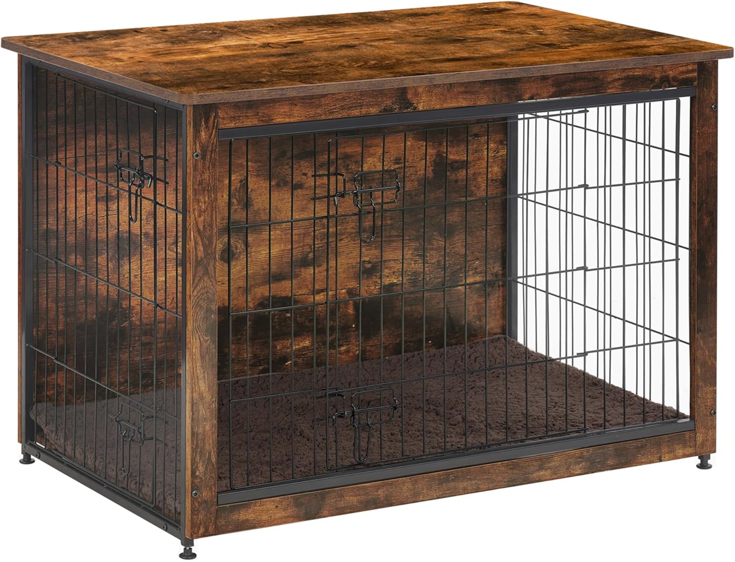 DWANTON Dog Crate Furniture with Cushion, Wooden Kennel Table with Double Doors, Indoor Dog House, Small/Medium/Large/Extra Large Size, 27.2 L, Rustic Brown