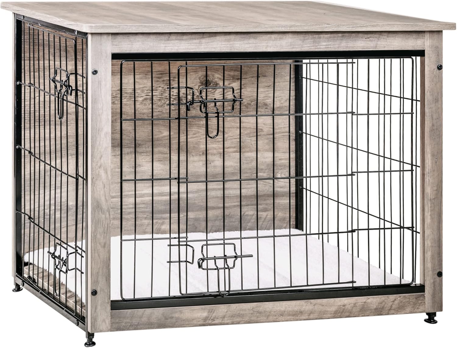 DWANTON Dog Crate Furniture with Cushion, Wooden Kennel Table with Double Doors, Indoor Dog House, Small/Medium/Large/Extra Large Size, 27.2 L, Rustic Brown