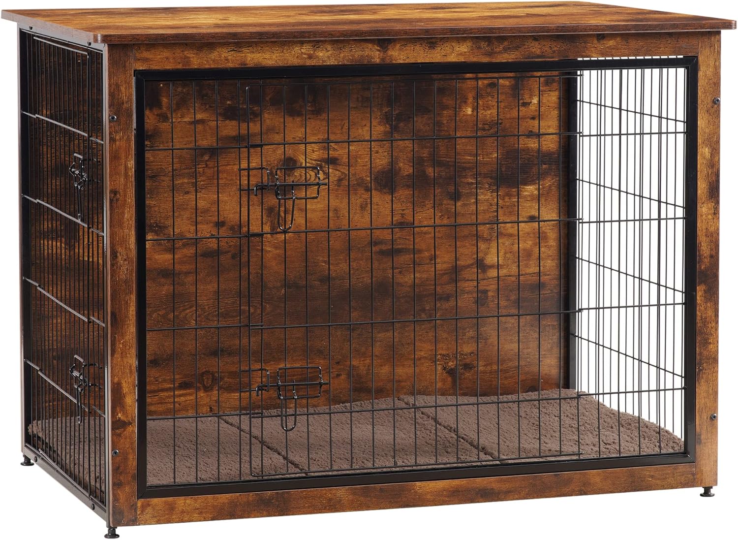 DWANTON Dog Crate Furniture with Cushion, Wooden Kennel Table with Double Doors, Indoor Dog House, Small/Medium/Large/Extra Large Size, 27.2 L, Rustic Brown