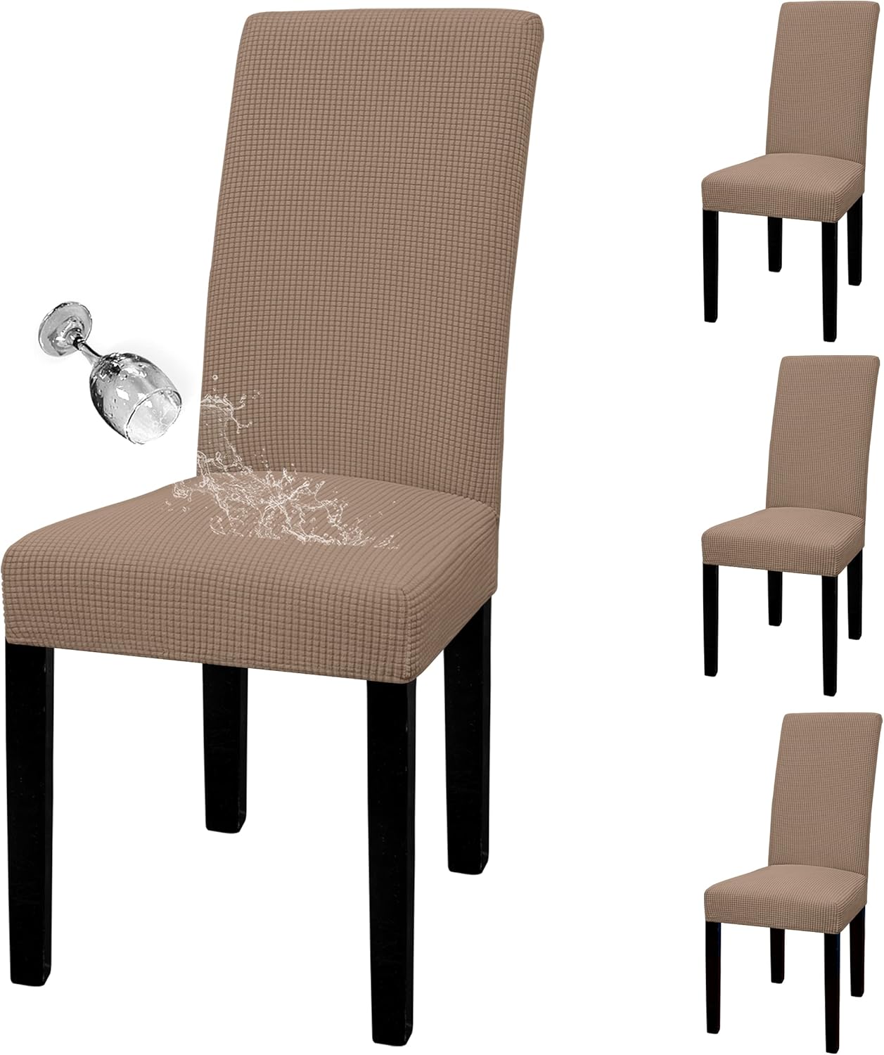 Easy-Going 100% Waterproof Dining Room Chair Cover Set of 6, Stretch Jacquard Parson Chair Slipcover Removable Washable Chair Protector for Home, Restaurant, Banquet (Large, Light Gray)