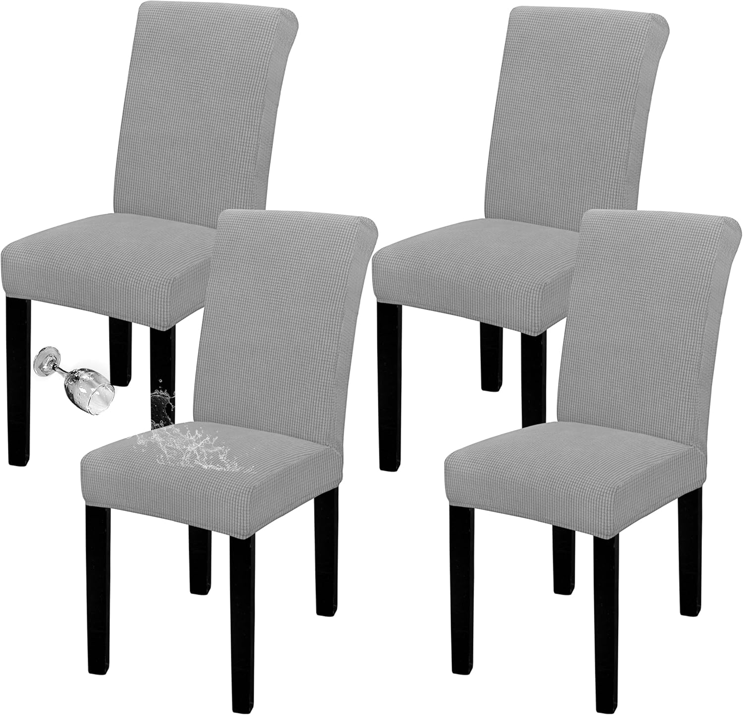 Easy-Going 100% Waterproof Dining Room Chair Cover Set of 6, Stretch Jacquard Parson Chair Slipcover Removable Washable Chair Protector for Home, Restaurant, Banquet (Large, Light Gray)