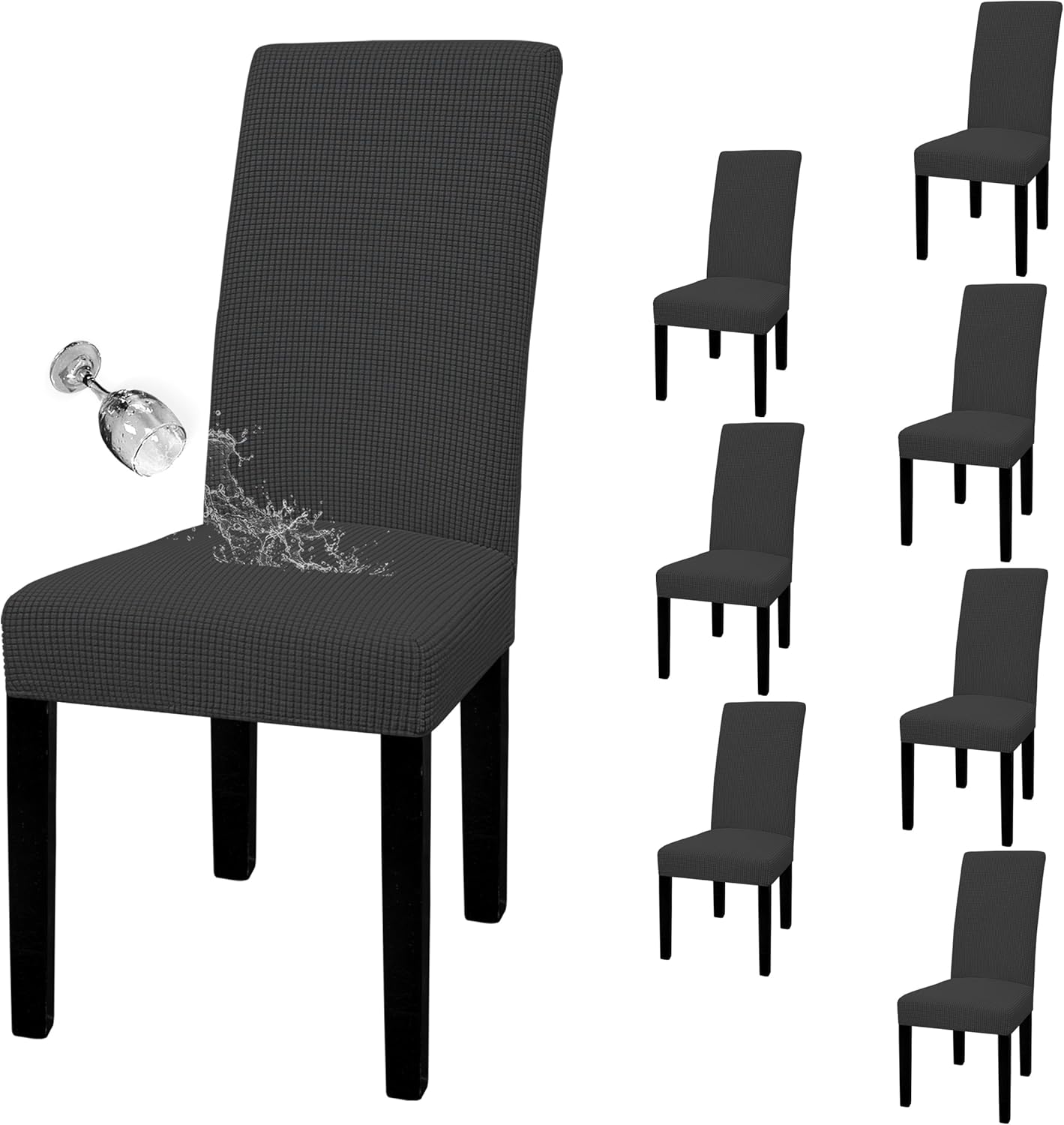 Easy-Going 100% Waterproof Dining Room Chair Cover Set of 6, Stretch Jacquard Parson Chair Slipcover Removable Washable Chair Protector for Home, Restaurant, Banquet (Large, Light Gray)