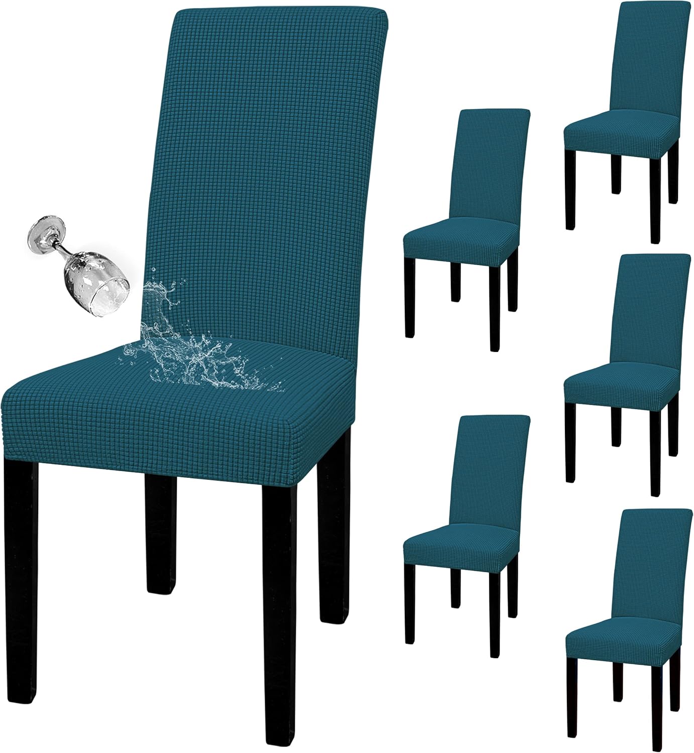 Easy-Going 100% Waterproof Dining Room Chair Cover Set of 6, Stretch Jacquard Parson Chair Slipcover Removable Washable Chair Protector for Home, Restaurant, Banquet (Large, Light Gray)