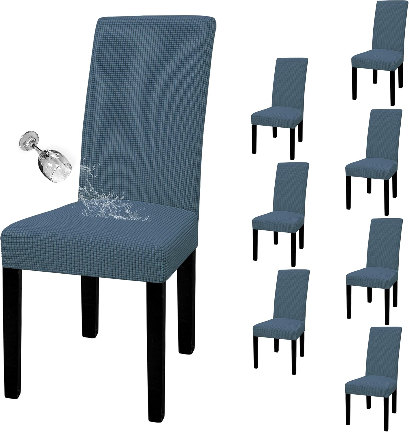 Easy-Going 100% Waterproof Dining Room Chair Cover Set of 6, Stretch Jacquard Parson Chair Slipcover Removable Washable Chair Protector for Home, Restaurant, Banquet (Large, Light Gray)