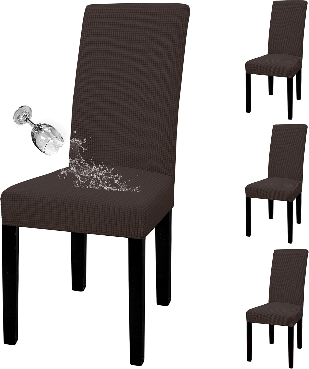 Easy-Going 100% Waterproof Dining Room Chair Cover Set of 6, Stretch Jacquard Parson Chair Slipcover Removable Washable Chair Protector for Home, Restaurant, Banquet (Large, Light Gray)