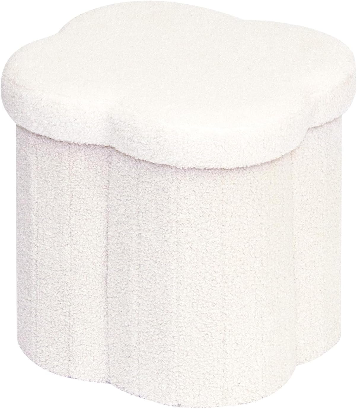 B FSOBEIIALEO Storage Ottoman Cube, Flowers Shaped Ottomans with Storage Foot Stool Footrest for Lving Room, Boucle Ottoman Seat for Dorm Room,Faux Teddy Fur,White 12.6x12.6x12.6