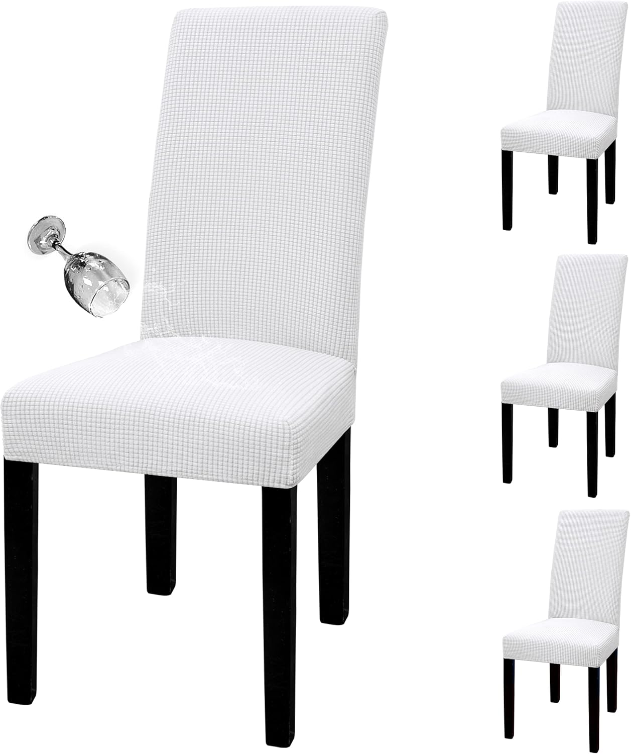 Easy-Going 100% Waterproof Dining Room Chair Cover Set of 6, Stretch Jacquard Parson Chair Slipcover Removable Washable Chair Protector for Home, Restaurant, Banquet (Large, Light Gray)