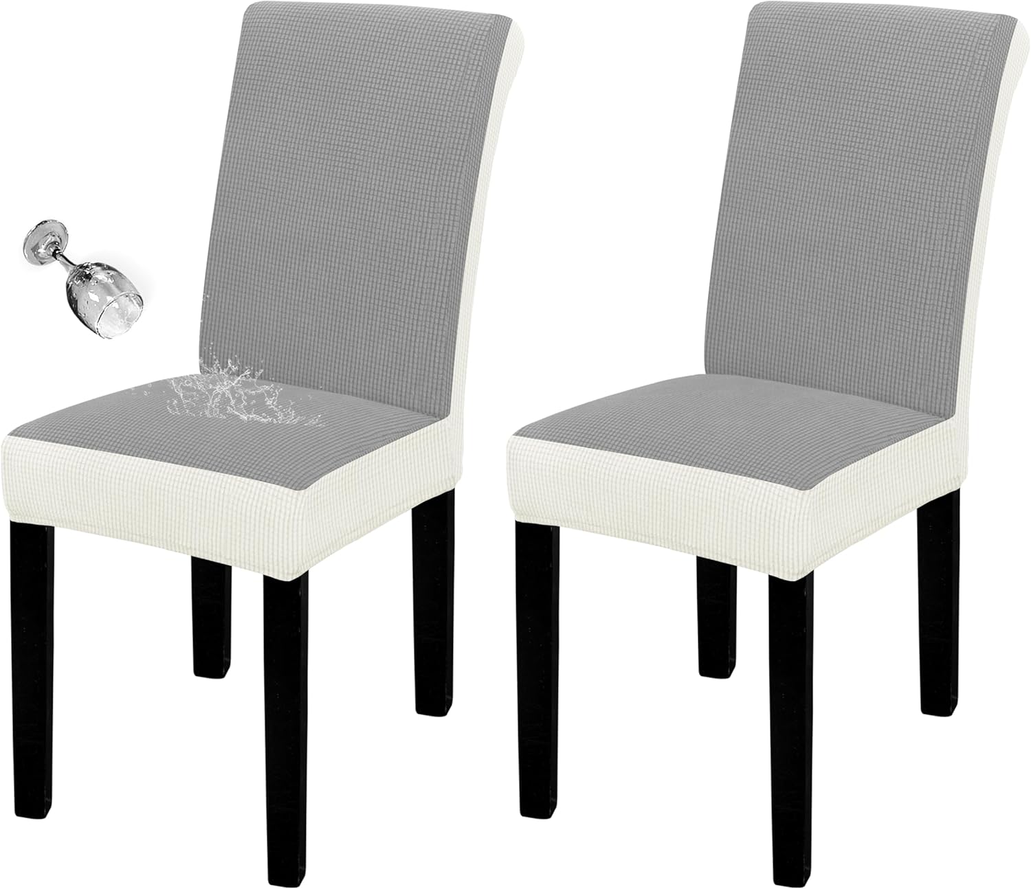 Easy-Going 100% Waterproof Dining Room Chair Cover Set of 6, Stretch Jacquard Parson Chair Slipcover Removable Washable Chair Protector for Home, Restaurant, Banquet (Large, Light Gray)