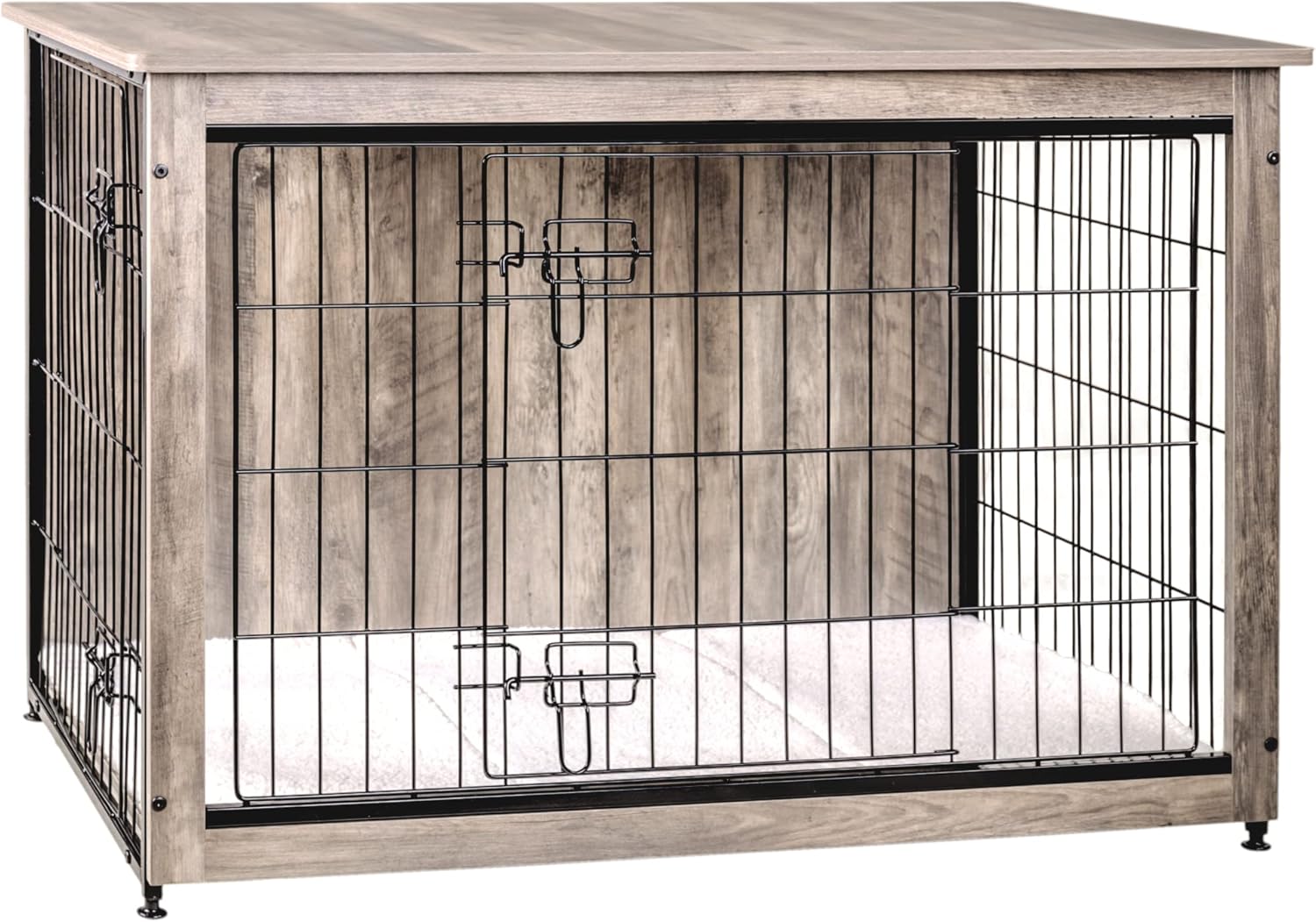 DWANTON Dog Crate Furniture with Cushion, Wooden Kennel Table with Double Doors, Indoor Dog House, Small/Medium/Large/Extra Large Size, 27.2 L, Rustic Brown