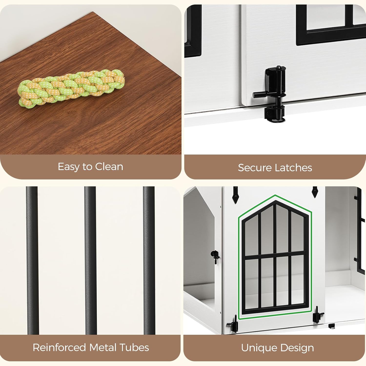 MAHANCRIS Dog Crate Furniture, 31.5 Farmhouse Dog Kennel with Sliding Barn Door, Wooden Dog Cage for Small Medium Dogs, Decorative Pet House Side End Table, Chew-Resistant, White and Walnut DCBA9601