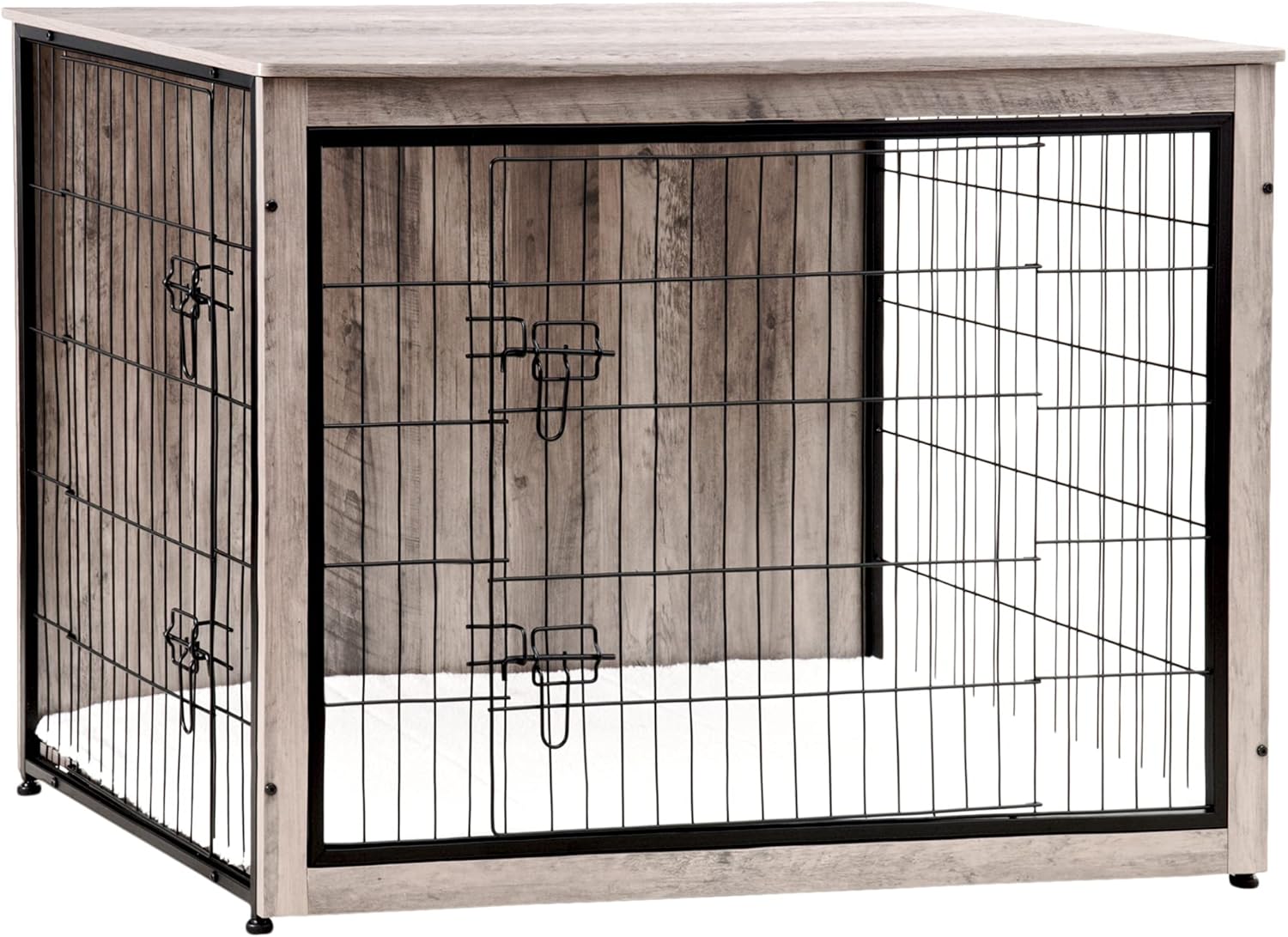 DWANTON Dog Crate Furniture with Cushion, Wooden Kennel Table with Double Doors, Indoor Dog House, Small/Medium/Large/Extra Large Size, 27.2 L, Rustic Brown