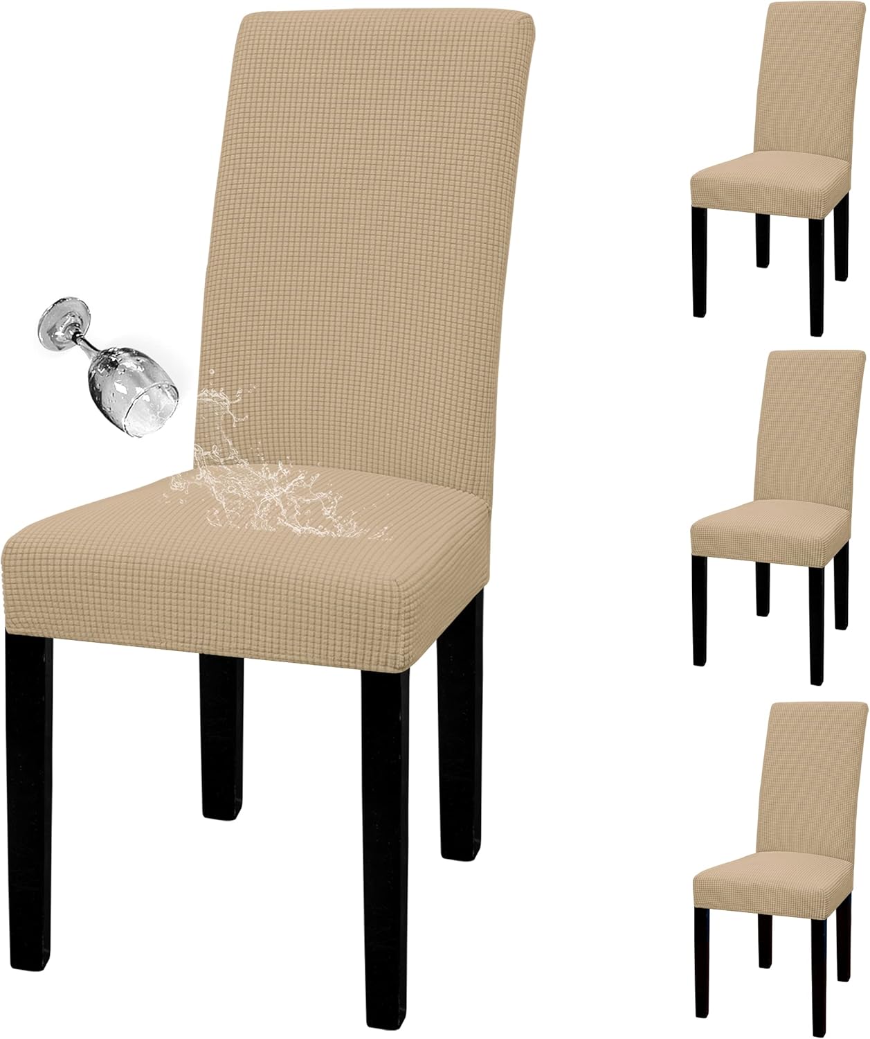 Easy-Going 100% Waterproof Dining Room Chair Cover Set of 6, Stretch Jacquard Parson Chair Slipcover Removable Washable Chair Protector for Home, Restaurant, Banquet (Large, Light Gray)