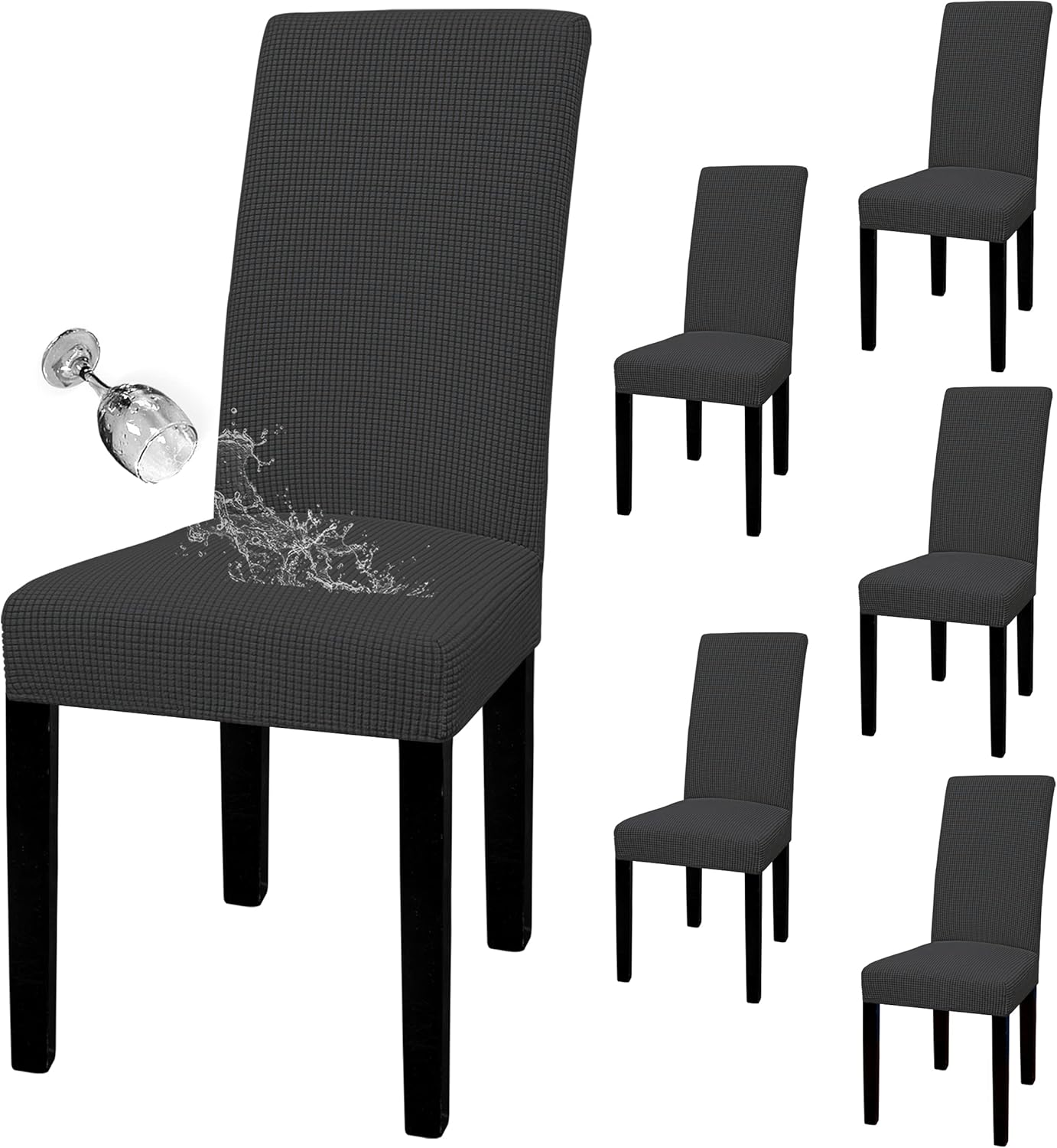 Easy-Going 100% Waterproof Dining Room Chair Cover Set of 6, Stretch Jacquard Parson Chair Slipcover Removable Washable Chair Protector for Home, Restaurant, Banquet (Large, Light Gray)