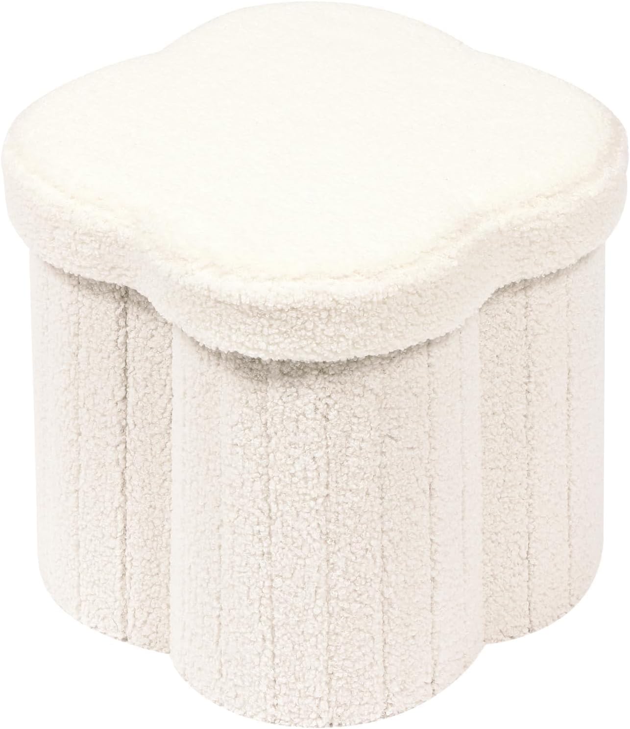 B FSOBEIIALEO Storage Ottoman Cube, Flowers Shaped Ottomans with Storage Foot Stool Footrest for Lving Room, Boucle Ottoman Seat for Dorm Room,Faux Teddy Fur,White 12.6x12.6x12.6