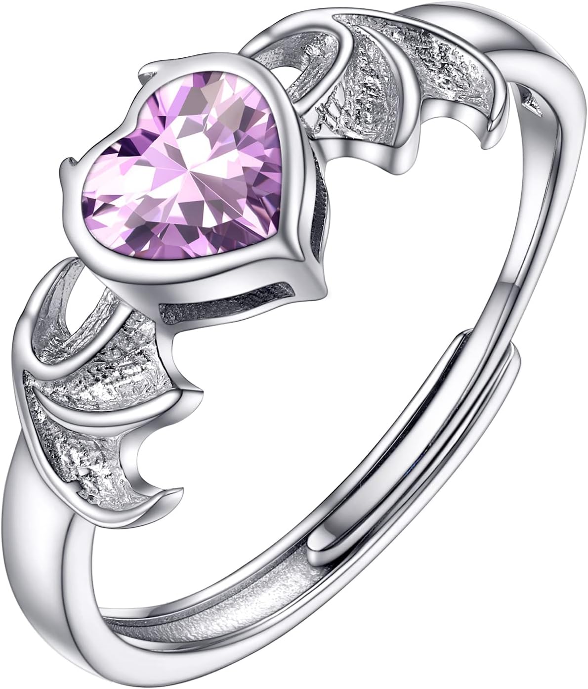 PROSILVER 925 Sterling Silver Celtic Knot Heart/Butterfly/Cute Bat Ring for Women, Birthstone Jan-Dec Available, Gorgeous Cubic Zirconia Ring, Adjustable Ring, Come with Box