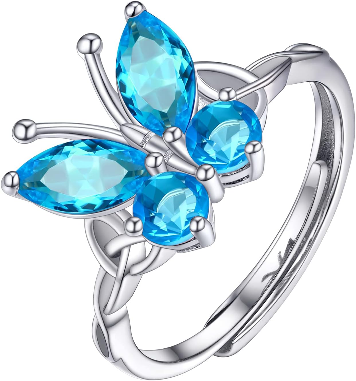 PROSILVER 925 Sterling Silver Celtic Knot Heart/Butterfly/Cute Bat Ring for Women, Birthstone Jan-Dec Available, Gorgeous Cubic Zirconia Ring, Adjustable Ring, Come with Box