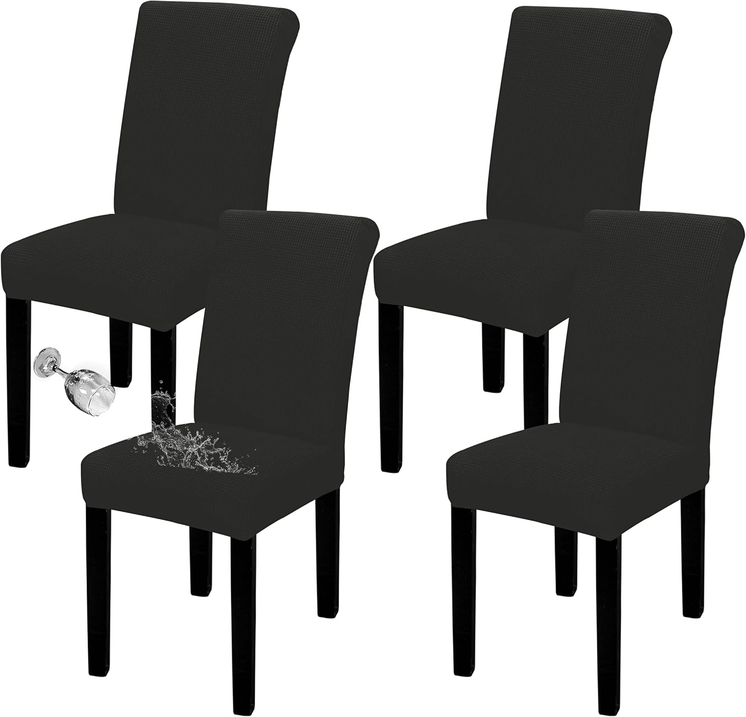 Easy-Going 100% Waterproof Dining Room Chair Cover Set of 6, Stretch Jacquard Parson Chair Slipcover Removable Washable Chair Protector for Home, Restaurant, Banquet (Large, Light Gray)