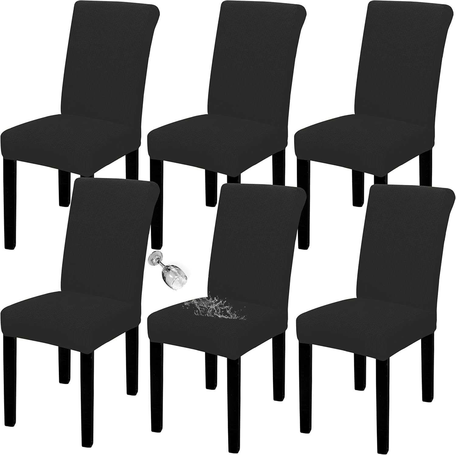 Easy-Going 100% Waterproof Dining Room Chair Cover Set of 6, Stretch Jacquard Parson Chair Slipcover Removable Washable Chair Protector for Home, Restaurant, Banquet (Large, Light Gray)