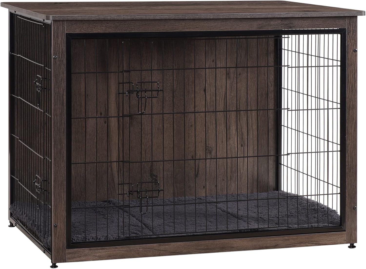DWANTON Dog Crate Furniture with Cushion, Wooden Kennel Table with Double Doors, Indoor Dog House, Small/Medium/Large/Extra Large Size, 27.2 L, Rustic Brown