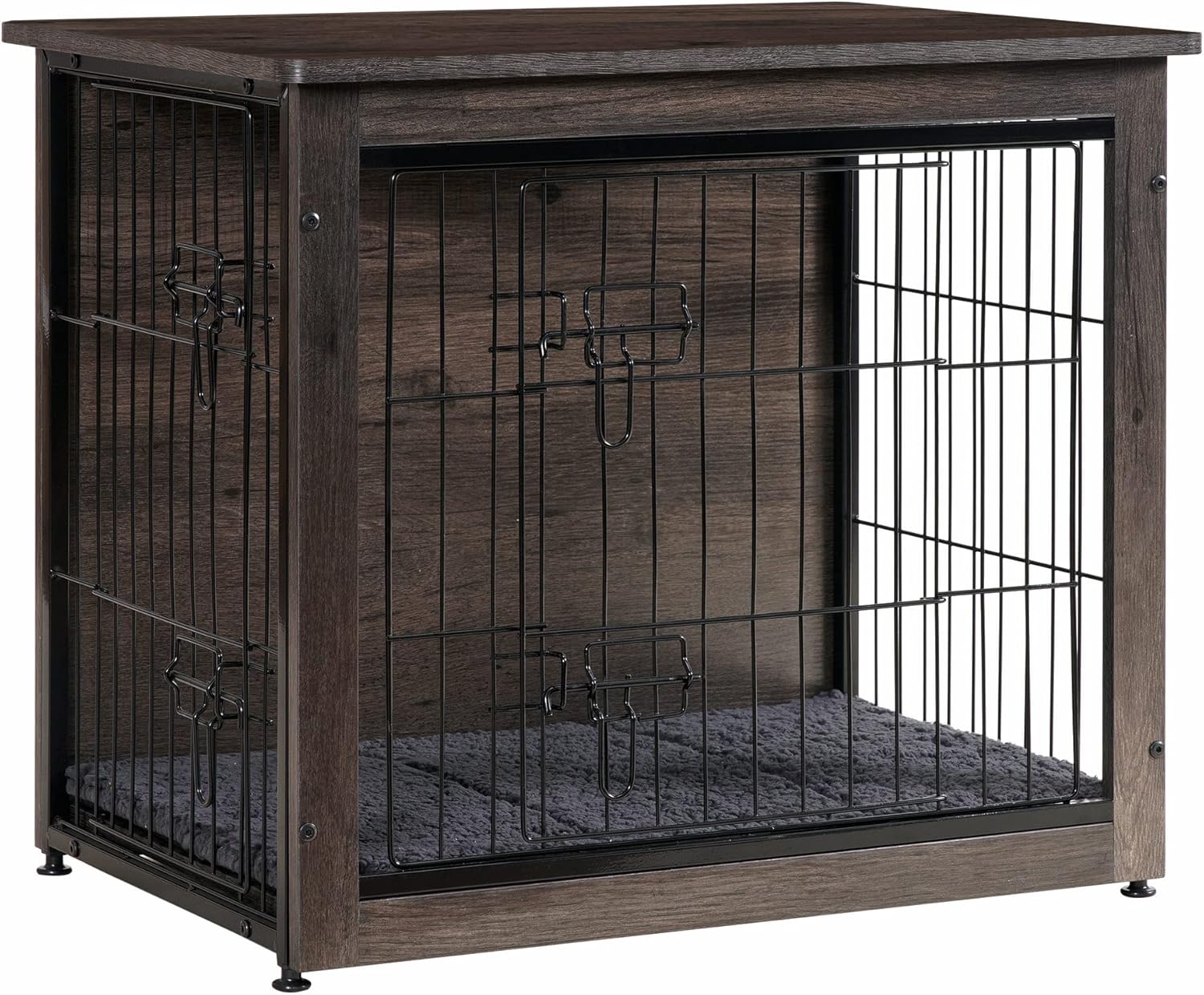 DWANTON Dog Crate Furniture with Cushion, Wooden Kennel Table with Double Doors, Indoor Dog House, Small/Medium/Large/Extra Large Size, 27.2 L, Rustic Brown