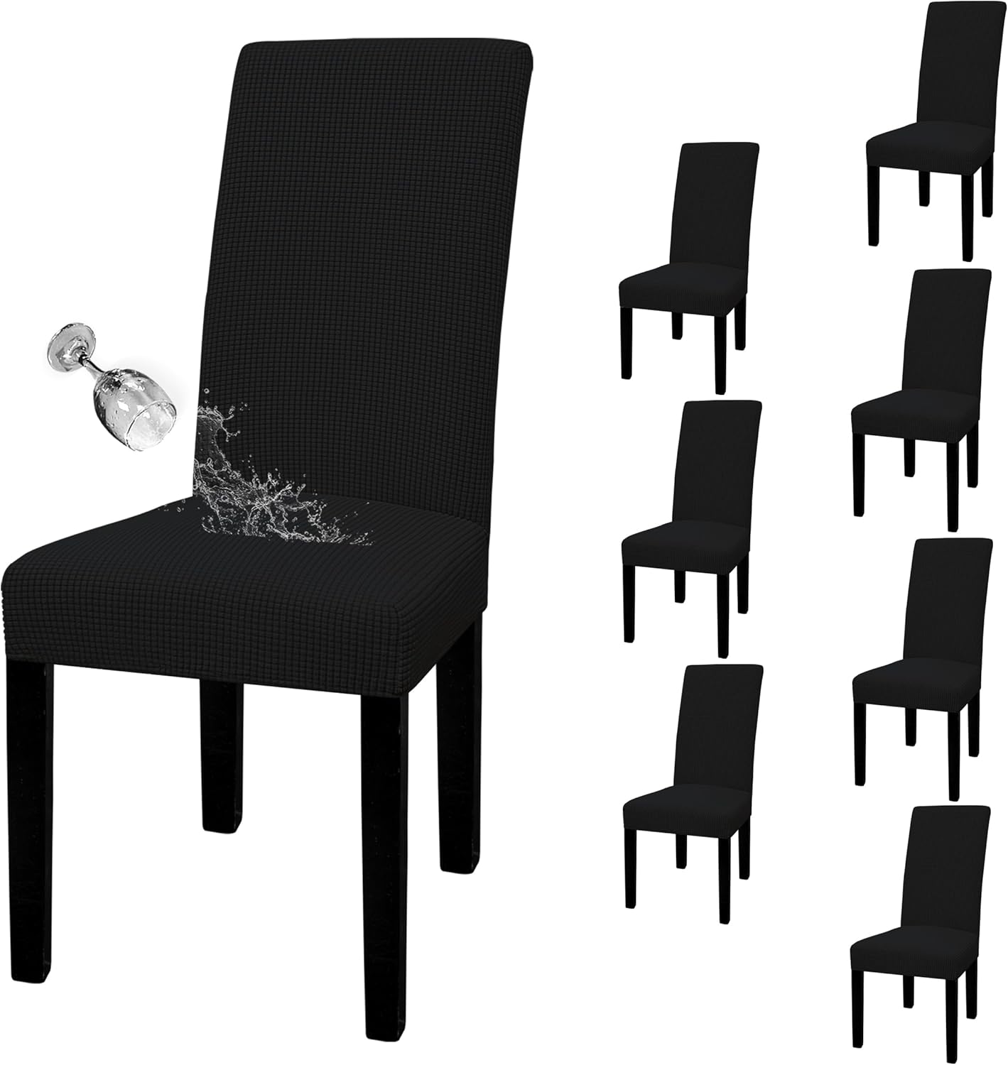 Easy-Going 100% Waterproof Dining Room Chair Cover Set of 6, Stretch Jacquard Parson Chair Slipcover Removable Washable Chair Protector for Home, Restaurant, Banquet (Large, Light Gray)