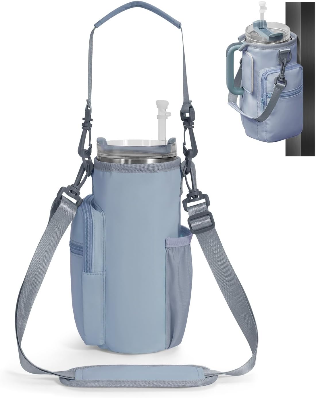 sportsnew Magnetic Gym Bag for Women Men, Water Bottle Carrier Holder with Strap & Phone Pockets for 40oz Tumbler with Handle, 4 Built-in Magnets Small Gym Bag for Sports, Workout, Fitness, Walking