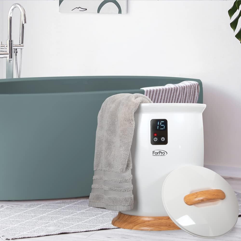 ForPro Professional Collection Luxury Towel Warmer, Extra Large Bucket-Style Hot Towel Warmer with Auto Shut Off, 4 Timer Settings for Home and Bathroom, White