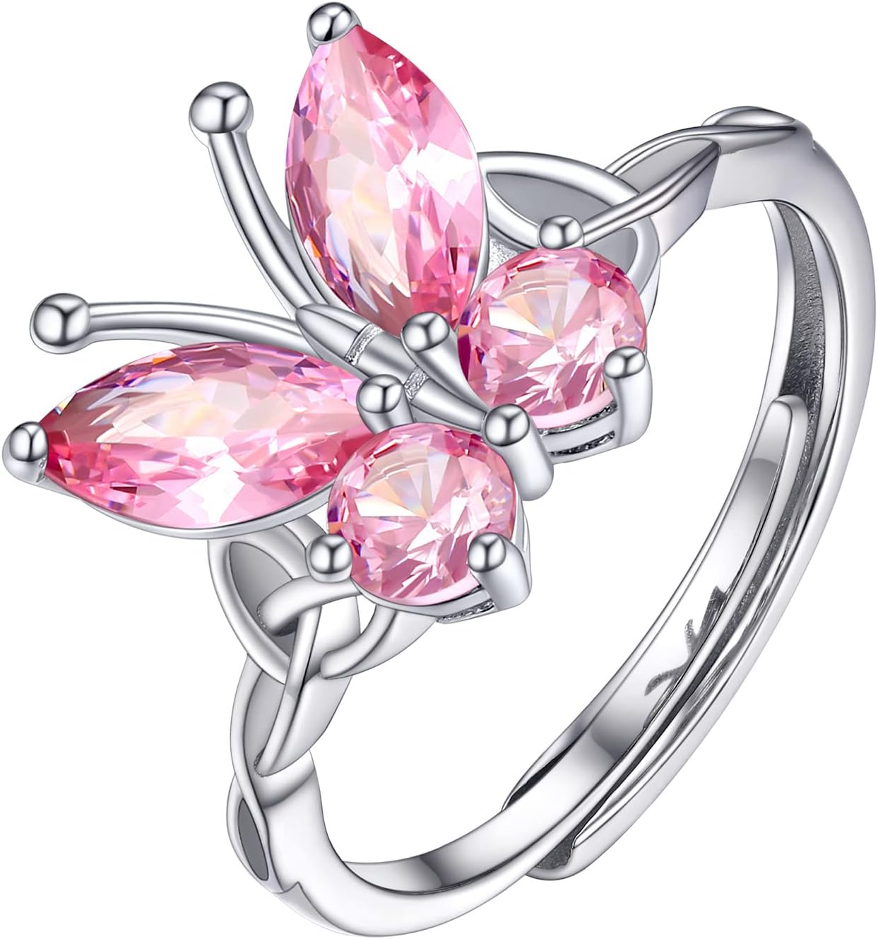 PROSILVER 925 Sterling Silver Celtic Knot Heart/Butterfly/Cute Bat Ring for Women, Birthstone Jan-Dec Available, Gorgeous Cubic Zirconia Ring, Adjustable Ring, Come with Box