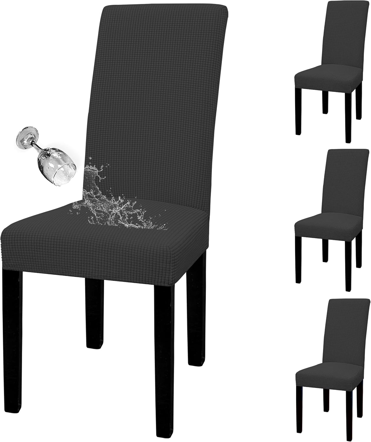 Easy-Going 100% Waterproof Dining Room Chair Cover Set of 6, Stretch Jacquard Parson Chair Slipcover Removable Washable Chair Protector for Home, Restaurant, Banquet (Large, Light Gray)