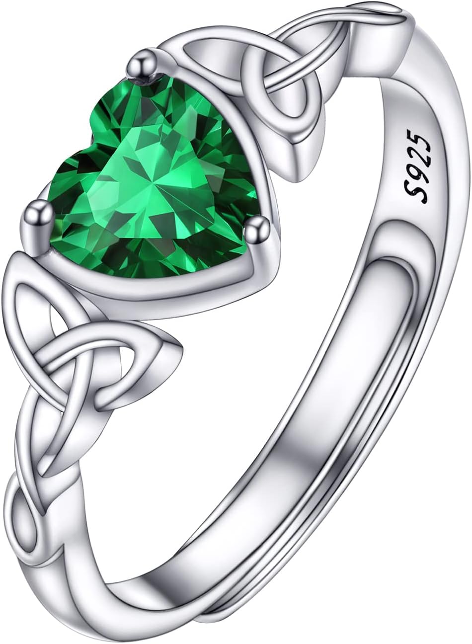 PROSILVER 925 Sterling Silver Celtic Knot Heart/Butterfly/Cute Bat Ring for Women, Birthstone Jan-Dec Available, Gorgeous Cubic Zirconia Ring, Adjustable Ring, Come with Box