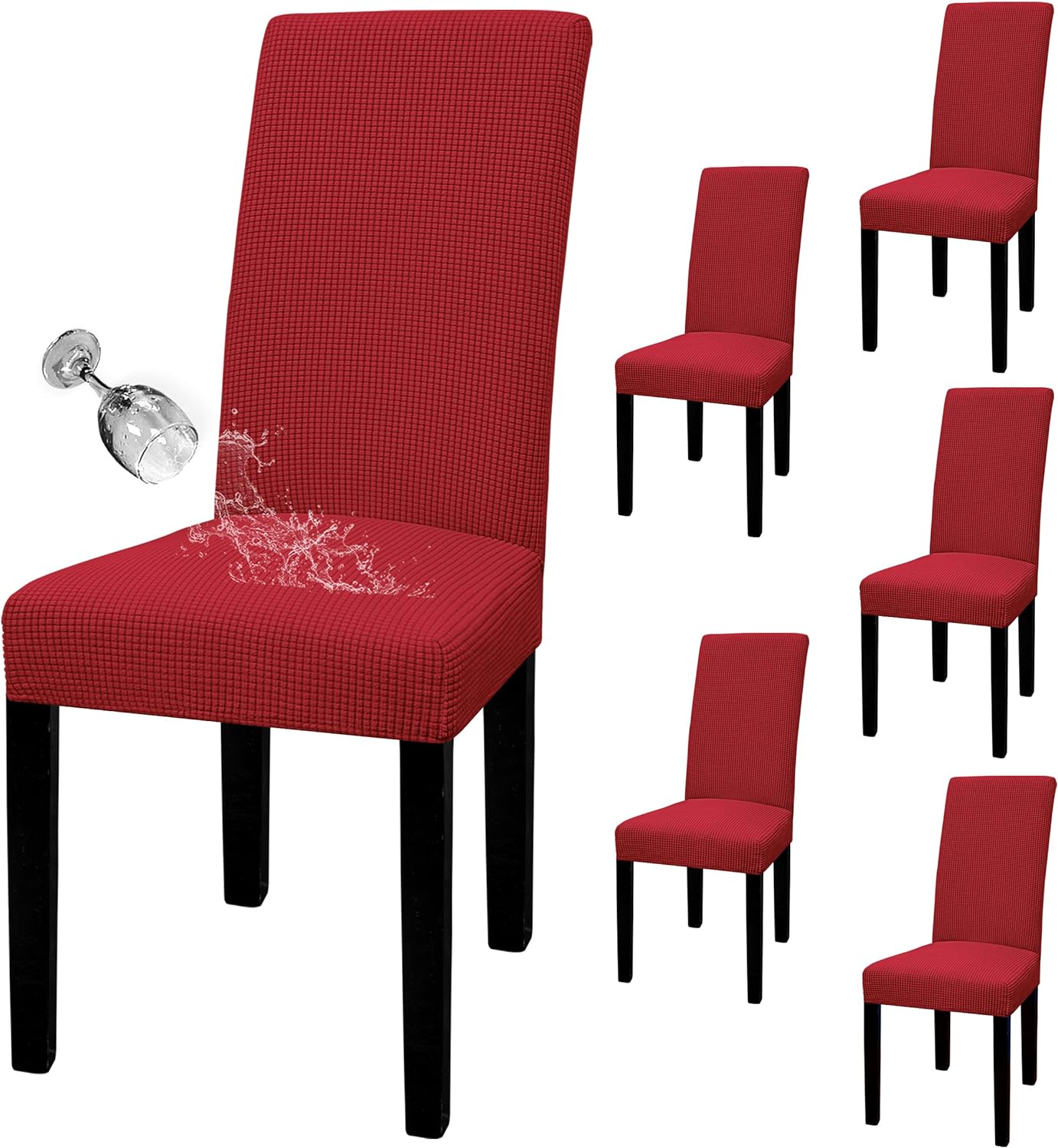 Easy-Going 100% Waterproof Dining Room Chair Cover Set of 6, Stretch Jacquard Parson Chair Slipcover Removable Washable Chair Protector for Home, Restaurant, Banquet (Large, Light Gray)