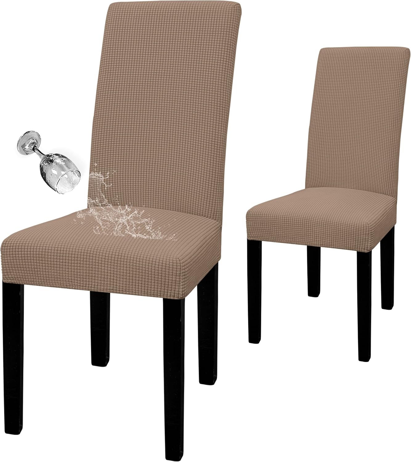 Easy-Going 100% Waterproof Dining Room Chair Cover Set of 6, Stretch Jacquard Parson Chair Slipcover Removable Washable Chair Protector for Home, Restaurant, Banquet (Large, Light Gray)