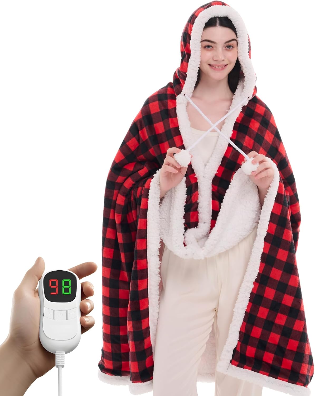 PLOATH Heated Electric Blanket Shawl: Heating Throw Heated Poncho - Wearable Blanket Hoodie Wrap Sherpa with 10 Heat Levels & Multi Heating Time Settings (50x75'' Grey)