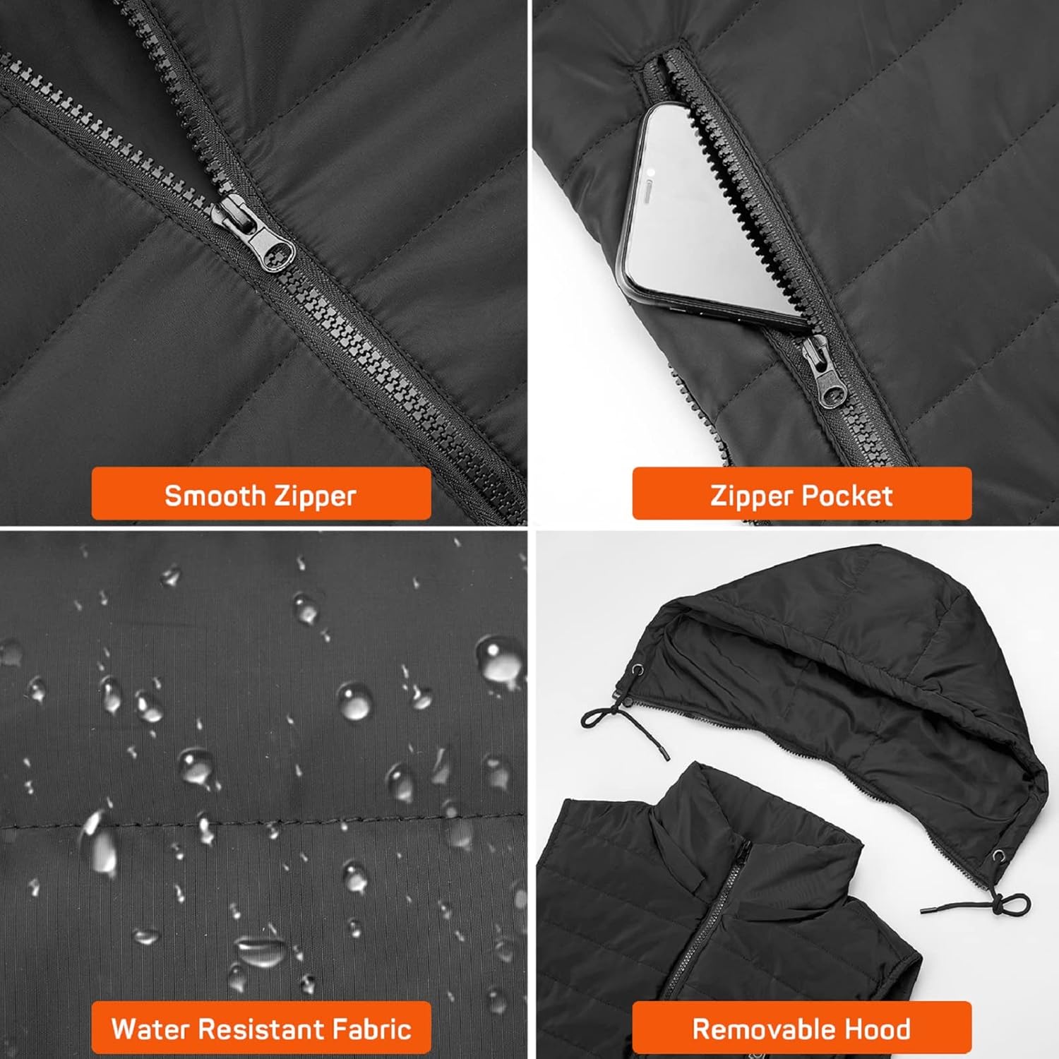 DR.PREPARE Heated Vest, Unisex Winter Hooded Heated Vests Outerwear for Men Women, Lightweight USB Electric Heated Clothing Vest with 3 Heating Levels, Adjustable Size (Battery Pack Not Included)