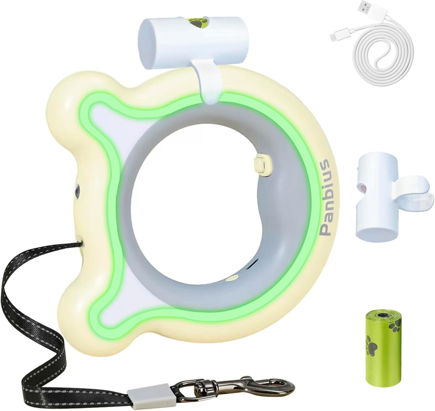 Panbius Pets 9.84ft Retractable Dog Leashes with LED Up to 66 lbs Anti-Slip Handle and 360°No Tangle Dogs Walking Leash with Built in Poop Bag for Small/Medium/Large Breeds (Pink)