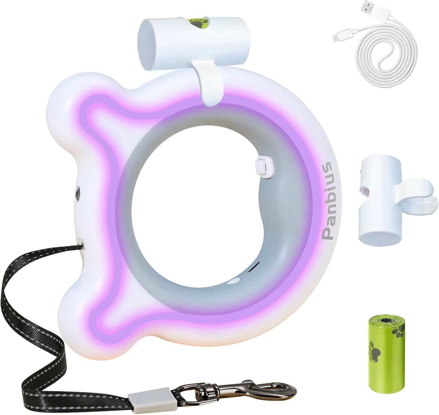 Panbius Pets 9.84ft Retractable Dog Leashes with LED Up to 66 lbs Anti-Slip Handle and 360°No Tangle Dogs Walking Leash with Built in Poop Bag for Small/Medium/Large Breeds (Pink)