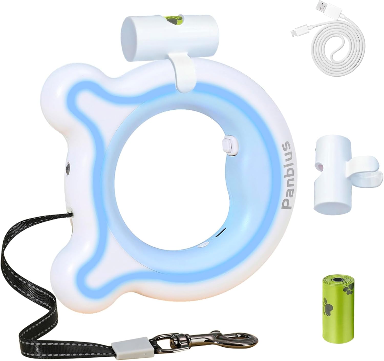 Panbius Pets 9.84ft Retractable Dog Leashes with LED Up to 66 lbs Anti-Slip Handle and 360°No Tangle Dogs Walking Leash with Built in Poop Bag for Small/Medium/Large Breeds (Pink)