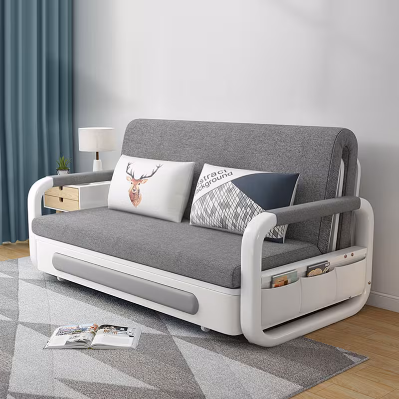 LUCK LIVE Modern Retractable Sofa Bed - 2-in-1 Pull-Out Sectional with Storage Recliner, Grey Linen Fabric, Hardwood Frame, Space-Saving Design for Small Apartments & Guest Rooms, Sectional Sofa Bed, Compact Guest Room, Sleek Minimalist Style, Durabl