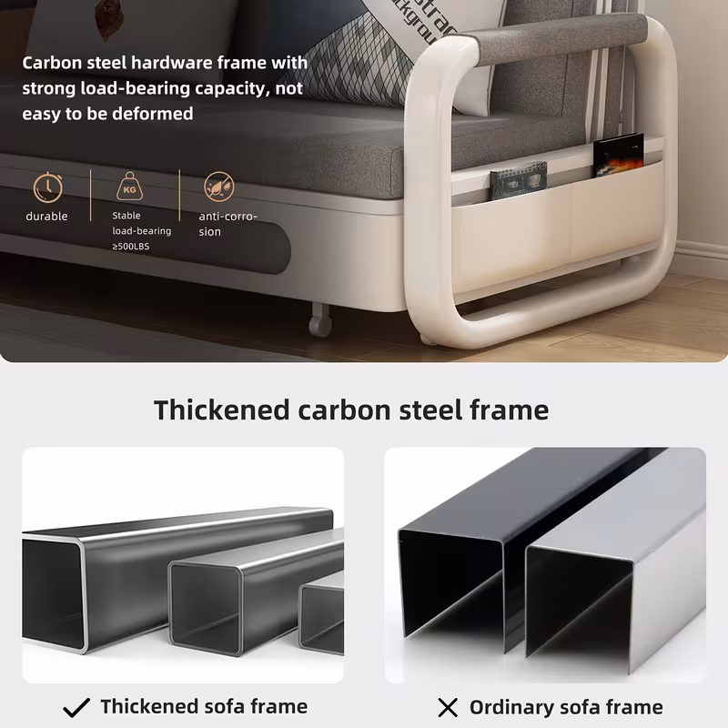 LUCK LIVE Modern Retractable Sofa Bed - 2-in-1 Pull-Out Sectional with Storage Recliner, Grey Linen Fabric, Hardwood Frame, Space-Saving Design for Small Apartments & Guest Rooms, Sectional Sofa Bed, Compact Guest Room, Sleek Minimalist Style, Durabl