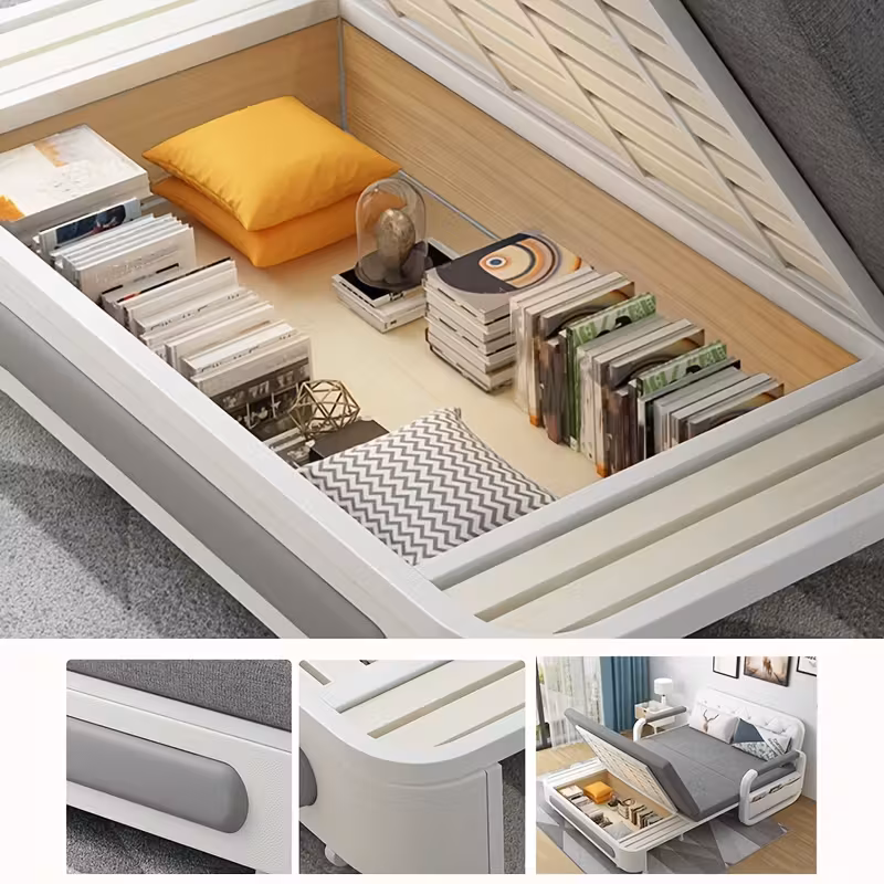 LUCK LIVE Modern Retractable Sofa Bed - 2-in-1 Pull-Out Sectional with Storage Recliner, Grey Linen Fabric, Hardwood Frame, Space-Saving Design for Small Apartments & Guest Rooms, Sectional Sofa Bed, Compact Guest Room, Sleek Minimalist Style, Durabl