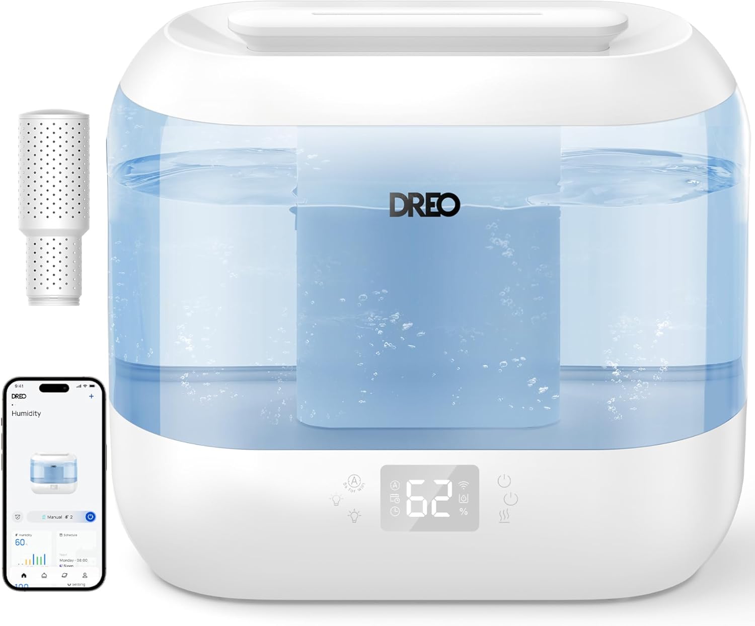 DREO Smart Humidifiers for Bedroom, Top Fill 4L Supersized Humidifier Large Room with 28 dB, 36H Runtime, Touch/APP/Voice Control, Nightlight, Cool Mist Humidifiers for Baby, Plants, Indoor, Black